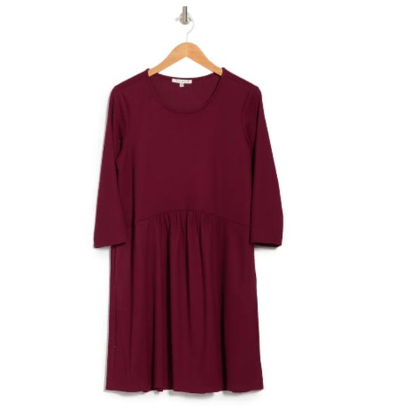 Ribbed Shirred Dress Tash and Sophie Size L, Burgundy Red - Picture 6 of 7